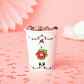 Gobelets En Papier Green Leaf on White Minimal Holiday Paper Cup