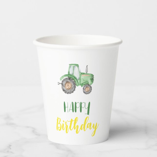 Gobelets En Papier Green Tractor Farm Anniversaire Coupes de papier d (Recto)
