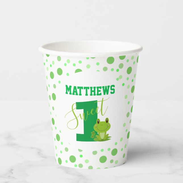 Gobelets En Papier Grenouille 1ère fête d'anniversaire Green Dots mig (Recto)