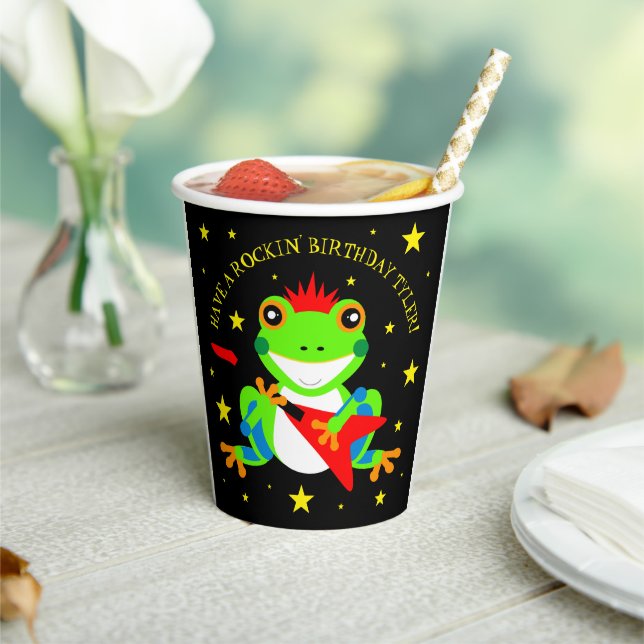 Gobelets En Papier Grenouille d'arbre d'anniversaire de Rockin avec g (Insitu)