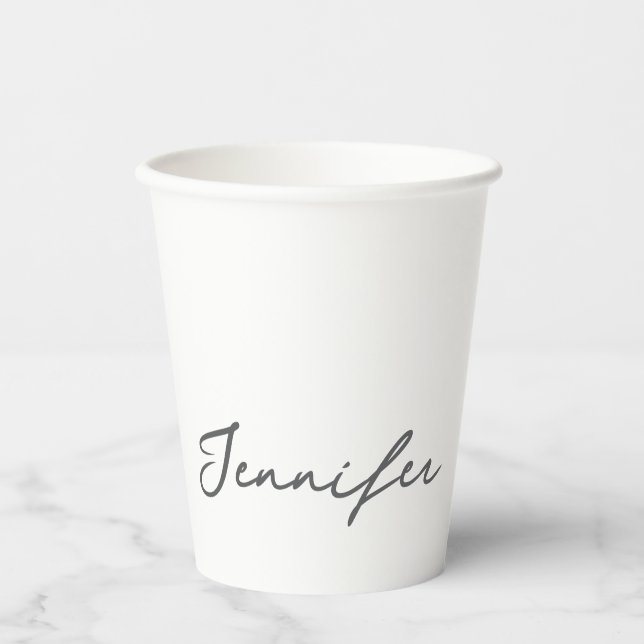 Gobelets En Papier Grey White Modern Minimalist Handwriting Name (Recto)