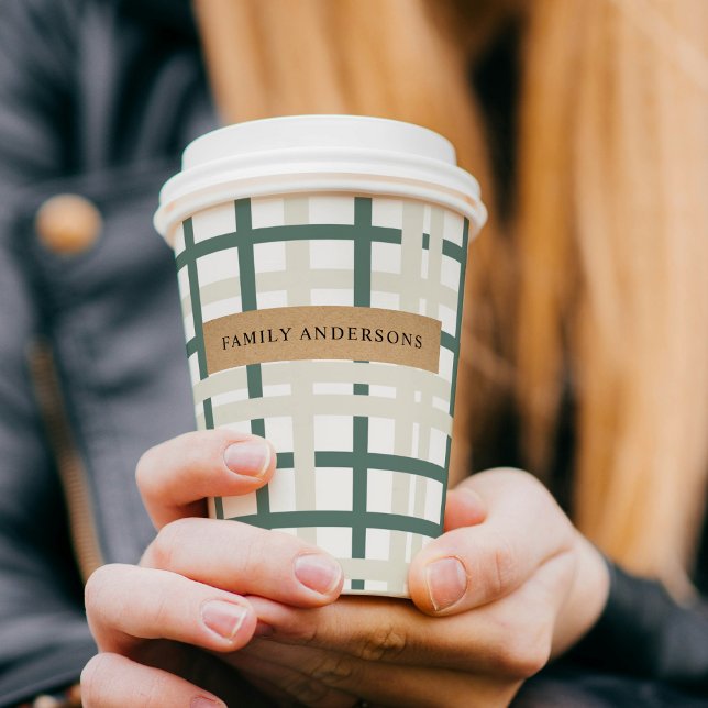 Gobelets En Papier Grille Montauk moderne Vert & Beige (Créateur téléchargé)