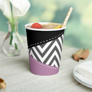 Gobelets En Papier Gris Zigzag, Gris Chevron, Motif Zigzag, Violet