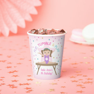 Gobelets En Papier Gymnaste Brown cheveux Gymnastique Jump Anniversai