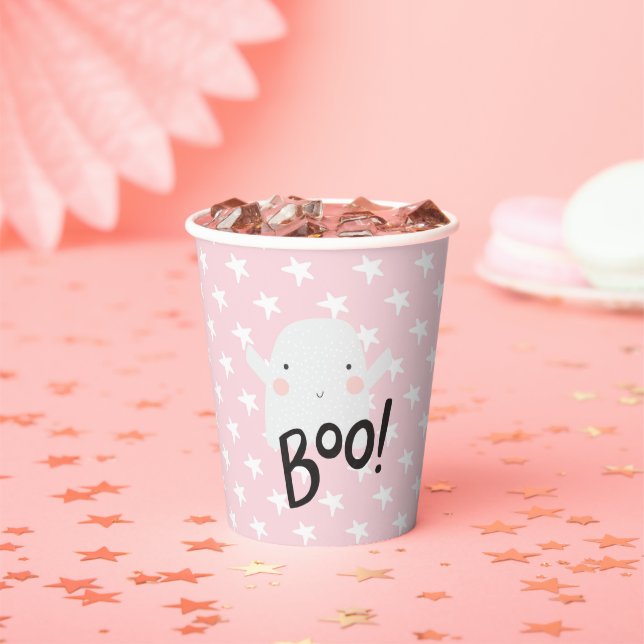 Gobelets En Papier Halloween Baby shower mignon Fantôme rose (Insitu)