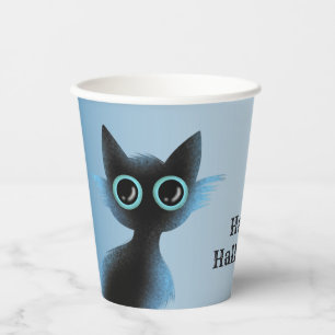Gobelets En Papier Halloween Big Eyes Black Blue Evil Chat