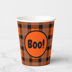 Gobelets En Papier Halloween Black Orange Plaid Boo !