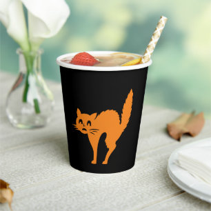 Gobelets En Papier Halloween chat noir orange éffrayant tasses de pap