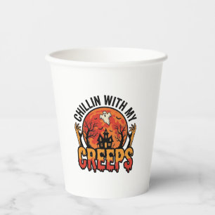 Gobelets En Papier Halloween Chillin avec mes Creeps Vintage T-Shirt