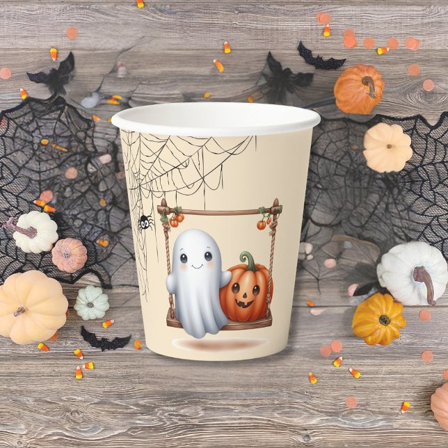 Gobelets En Papier Halloween Citrouille du fantôme mignon (Créateur téléchargé)