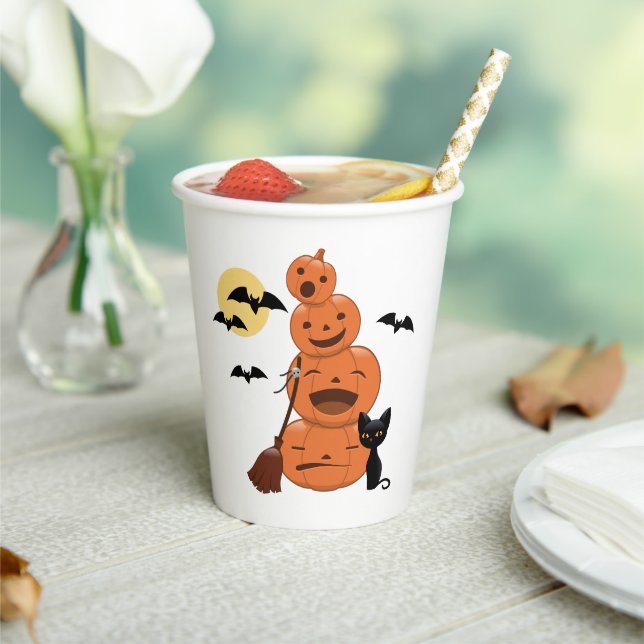 Gobelets En Papier Halloween Citrouilles et chat noir (Insitu)