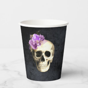 Gobelets En Papier Halloween Crâne pourpre Roses