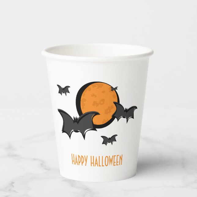 Gobelets En Papier Halloween des chauves-souris et de la lune (Recto)