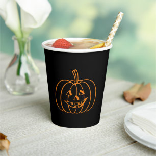Gobelets En Papier Halloween Jack-o'-lantern noir et orange éffrayant