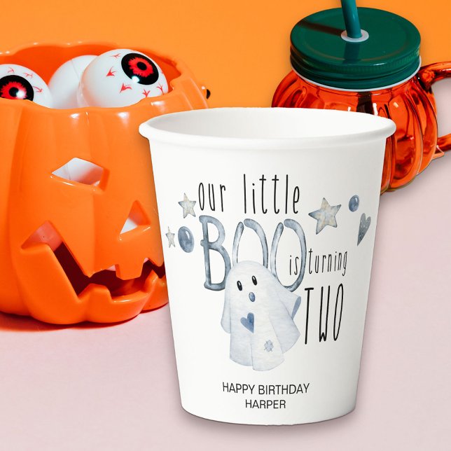Gobelets En Papier Halloween Little Boo 2e Anniversaire Coupes de pap (Halloween 2nd Birthday Party paper cups)