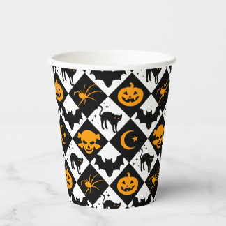Gobelets En Papier Halloween noir blanc Orange arlequin Motif