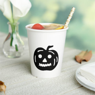 Gobelets En Papier Halloween noir et blanc Jack-o'-lantern