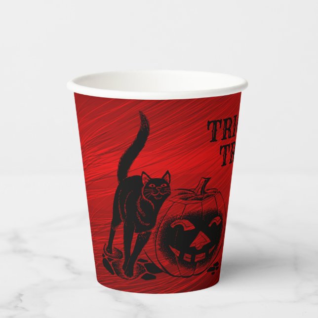 Gobelets En Papier Halloween Parti mal noir Chat Citrouille rouge peu (Recto)