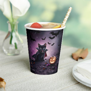Gobelets En Papier Halloween Party Chat noir Vampire mite