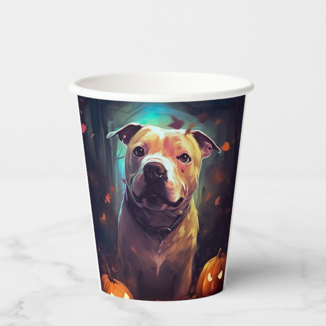 Gobelets En Papier Halloween Pitbull avec la peur Citrouille (Recto)