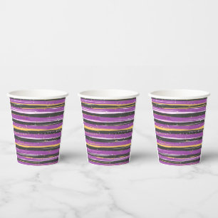 GOBELETS EN PAPIER HALLOWEEN PURPLE ROSE ORANGE STRIPES