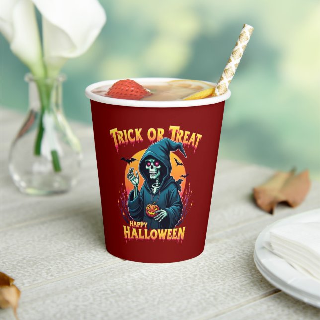 Gobelets En Papier Halloween Spooky Vibes: Trick or Treat Skeleton (Insitu)