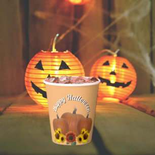 Gobelets En Papier Halloween trois Citrouilles orange et tournesols