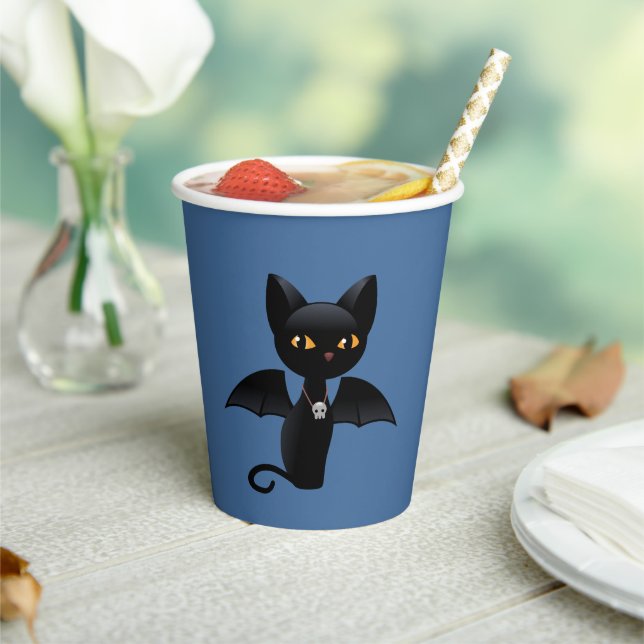 Gobelets En Papier Halloween Vampire Chat noir avec ailes (Insitu)