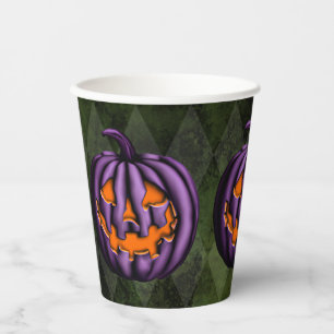 Gobelets En Papier Halloween violet Citrouille Grunge vert