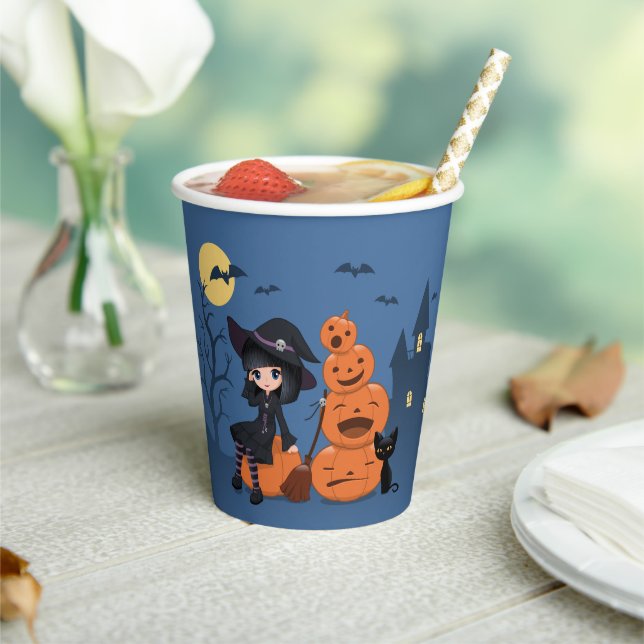 Gobelets En Papier Halloween Witch, Chat noir et Citrouille (Insitu)