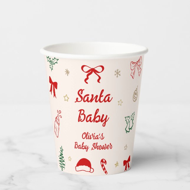 Gobelets En Papier Hand Drawn Doodle Christmas Santa Baby Shower  (Recto)