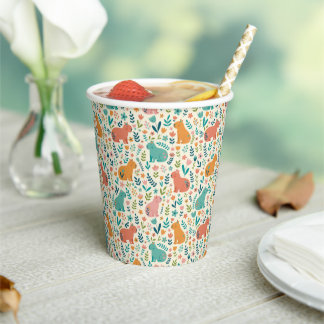 Gobelets En Papier Hand Drawn Floral Capybara Paper Cups