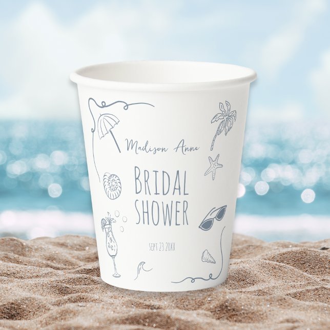 Gobelets En Papier HandDrawn Beach Doodle Illustrations Bridal Shower (Créateur téléchargé)