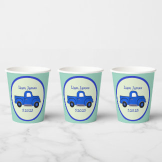 Gobelets En Papier Handpainted Blue Truck Art Personalize