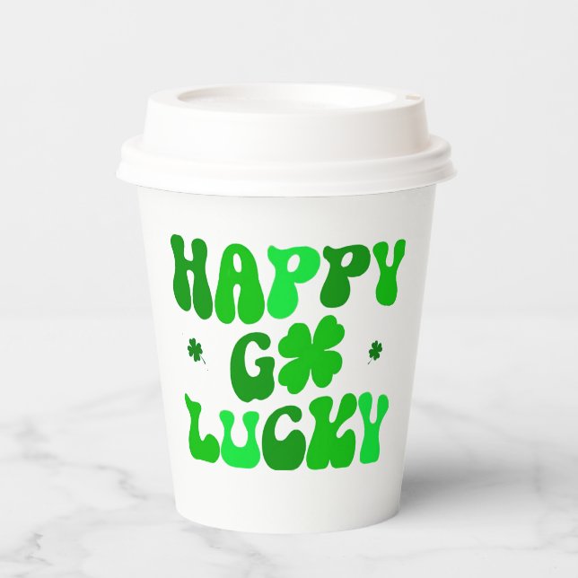 Gobelets En Papier HAPPY GO LUCKY Shamrock tasses avec couvercle (Recto)