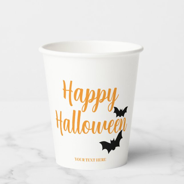 Gobelets En Papier HAPPY HALLOWEEN avec chauves-souris simple (Recto)