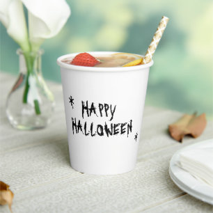 Gobelets En Papier Happy Halloween blanc noir éffrayant typographie f