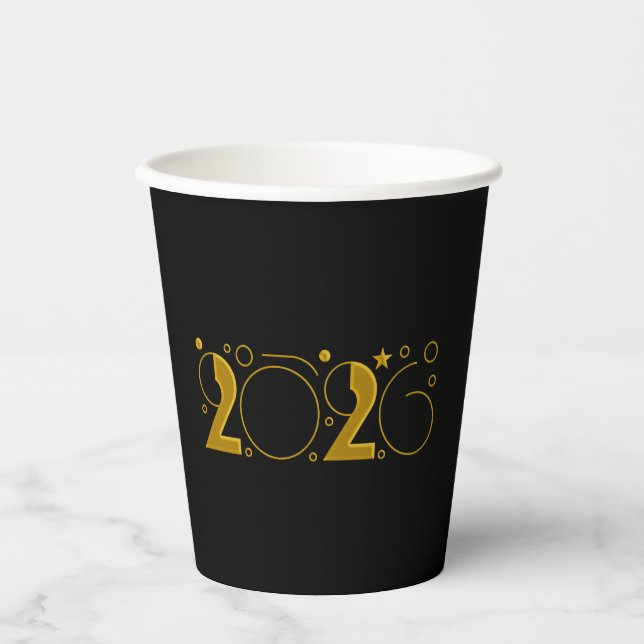 Gobelets En Papier Happy New Year 2026 gold (Recto)