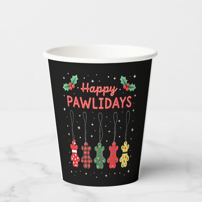 Gobelets En Papier Happy Pawlidays Funny Christmas Dog Paw Xmas Dogs  (Recto)