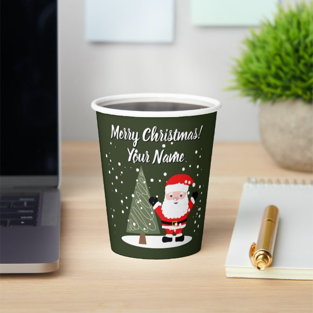 Gobelets En Papier Happy Santa Claus cartoon with Christmas tree (Insitu)