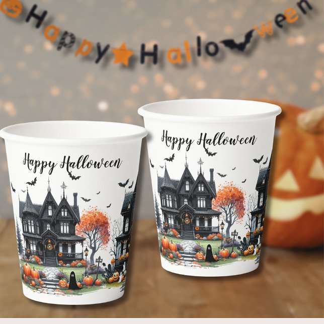 Gobelets En Papier Haunted House Halloween Party (Haunted House Halloween Party Paper Cups)