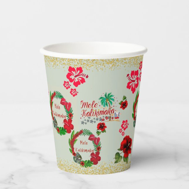 Gobelets En Papier Hawaiian Mele Kalikimaka Papier de couronne Tropic (Recto)