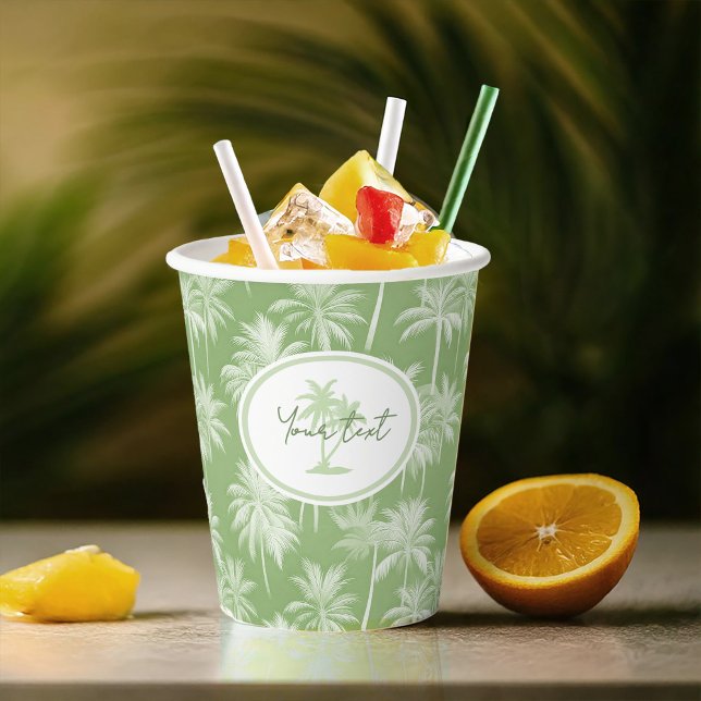 Gobelets En Papier Hawaiian Palm Tree Silhouette Motif Green ID1093 (Créateur téléchargé)