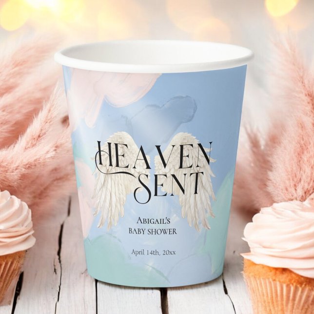 Gobelets En Papier Heaven Sent Angel Wings Pastel Baby shower (Créateur téléchargé)