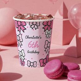 Gobelets En Papier Hello Cutie Cartoon Pink Bow Birthday Party