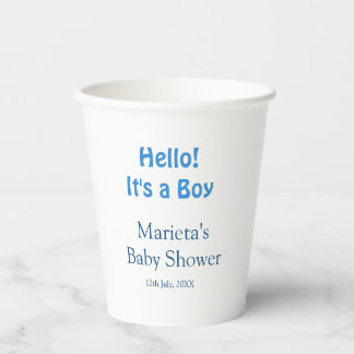 Gobelets En Papier Hello ITS A BOY BABY SHOWER BLUE NAME DATE SIMPLE