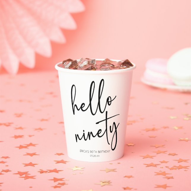 Gobelets En Papier Hello Ninety Minimalist Simple 90th Birthday Party (Insitu)
