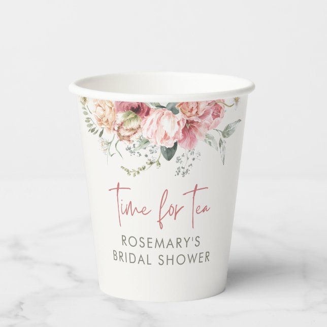 Gobelets En Papier Heure De La Fête des mariées Florale Du Tea Boho (Recto)