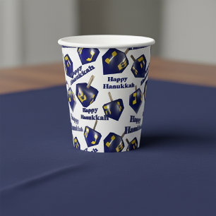 Gobelets En Papier Heureux Hanoukka tournoyant Dreidel