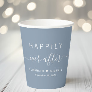Gobelets En Papier Heureux Jamais après Dusty Mariage bleu